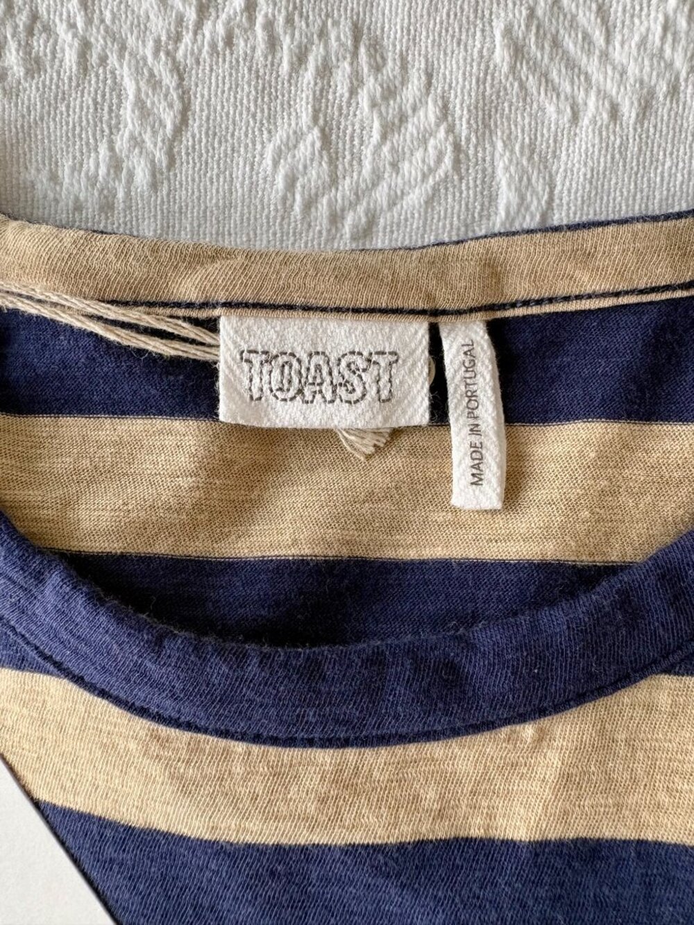 Toast Bold Stripe Cotton Boxy Tee in Blue/Sand - Sz. Small - Brand New with Tags - Picture 4 of 13